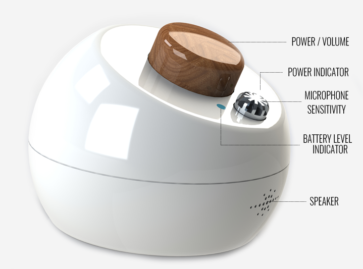 Bird Listener wireless speaker device for streaming bird sounds indoors with labeled features